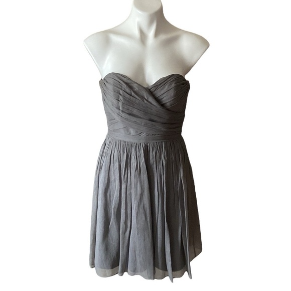 J. Crew Women’s Petite 100% Silk Grey Mini Strapless Dress Prom Cocktail Wedding - Picture 1 of 8